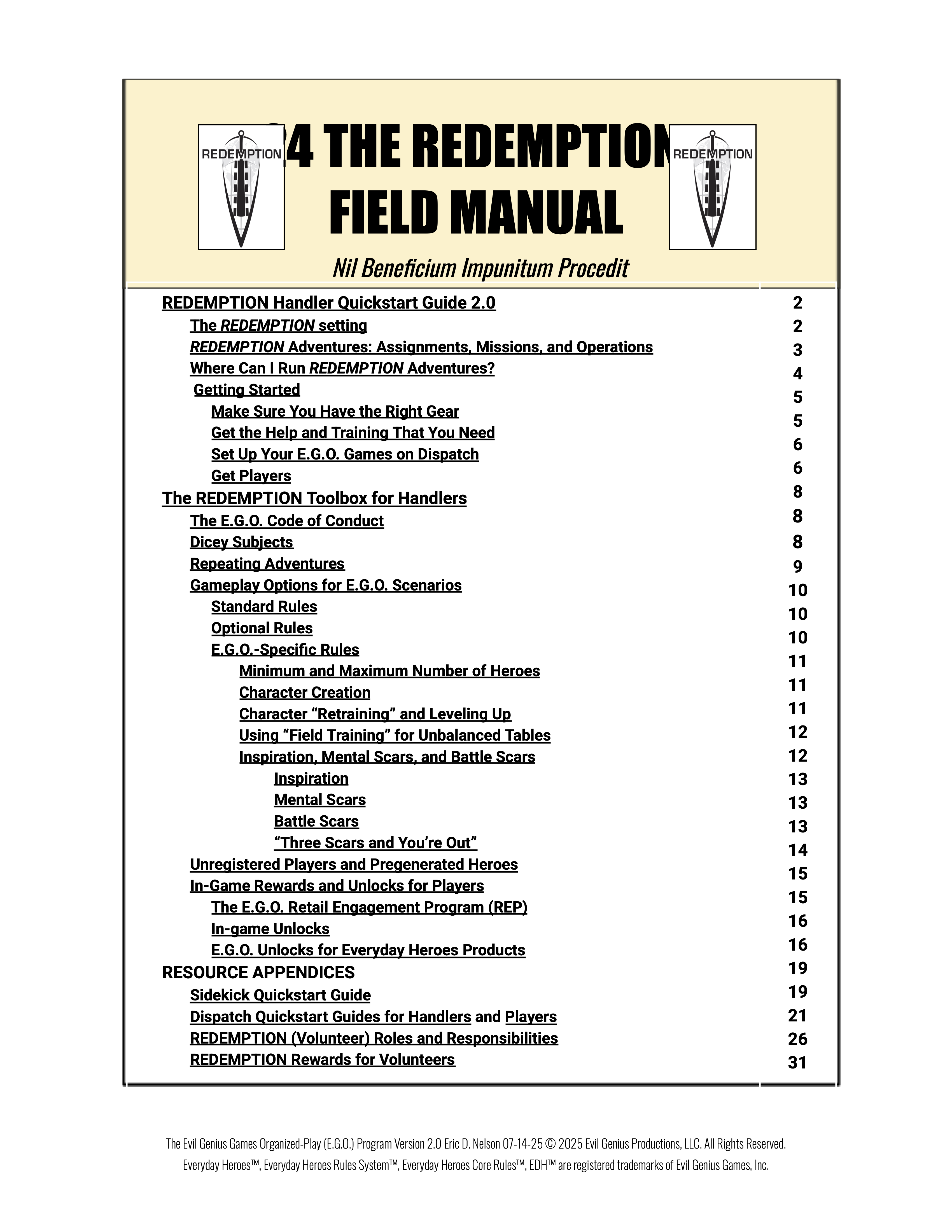 The REDEMPTION Field Manual 2.0.1 - Includes new Dispatch Guide, revised Gameplay Options, and more!